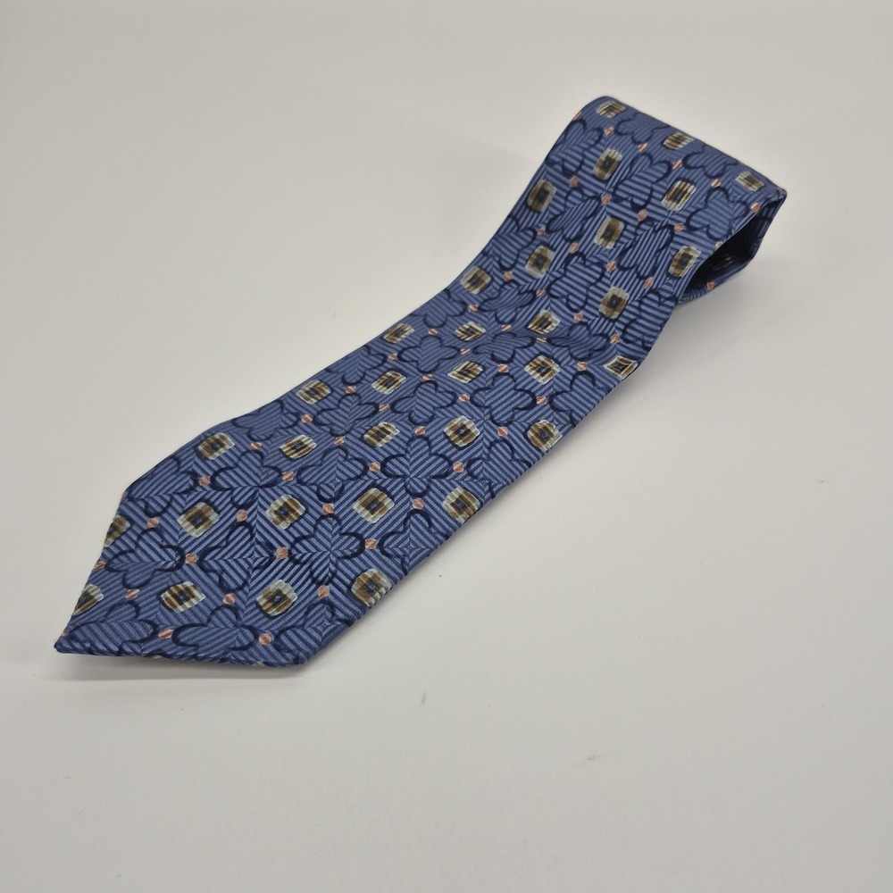 ERMENEGILDO ZEGNA Blue Men's Necktie 100% Silk Medallion & Floral Made In Italy